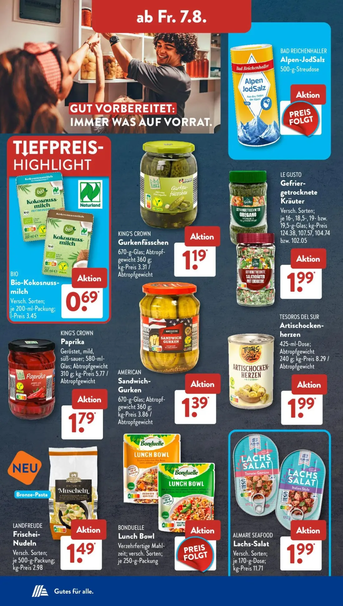 Aldi Süd Prospekt, Seite 14 von 24 — Bio-Kokosnussmilch, KING'S CROWN Gurkenfässchen, LE GUSTO Gefriergetrocknete Kräuter