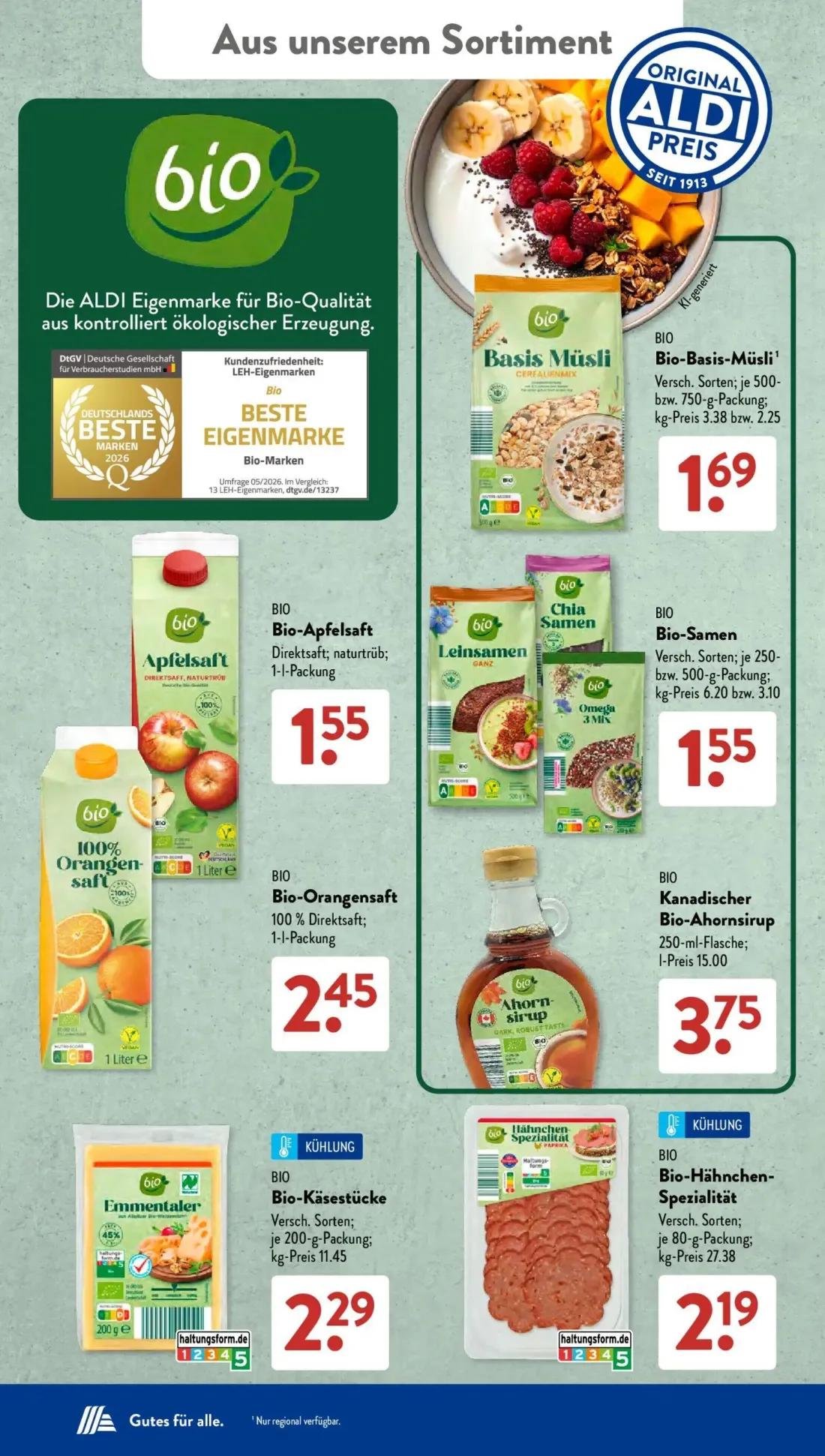 Aldi Süd Prospekt, Seite 20 von 24 — Bio-Basis-Müsli, Bio-Apfelsaft, Bio-Samen