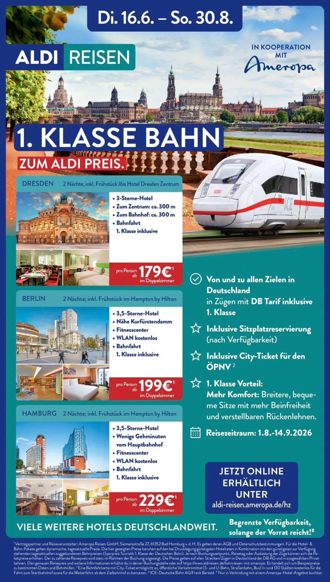 Aldi Süd Prospekt, Seite 23 von 24 — 1. KLASSE BAHN ZUM ALDI PREIS. DRESDEN 2 Nächte; inkl. Frühstück Ibis Hotel Dresden Zen…