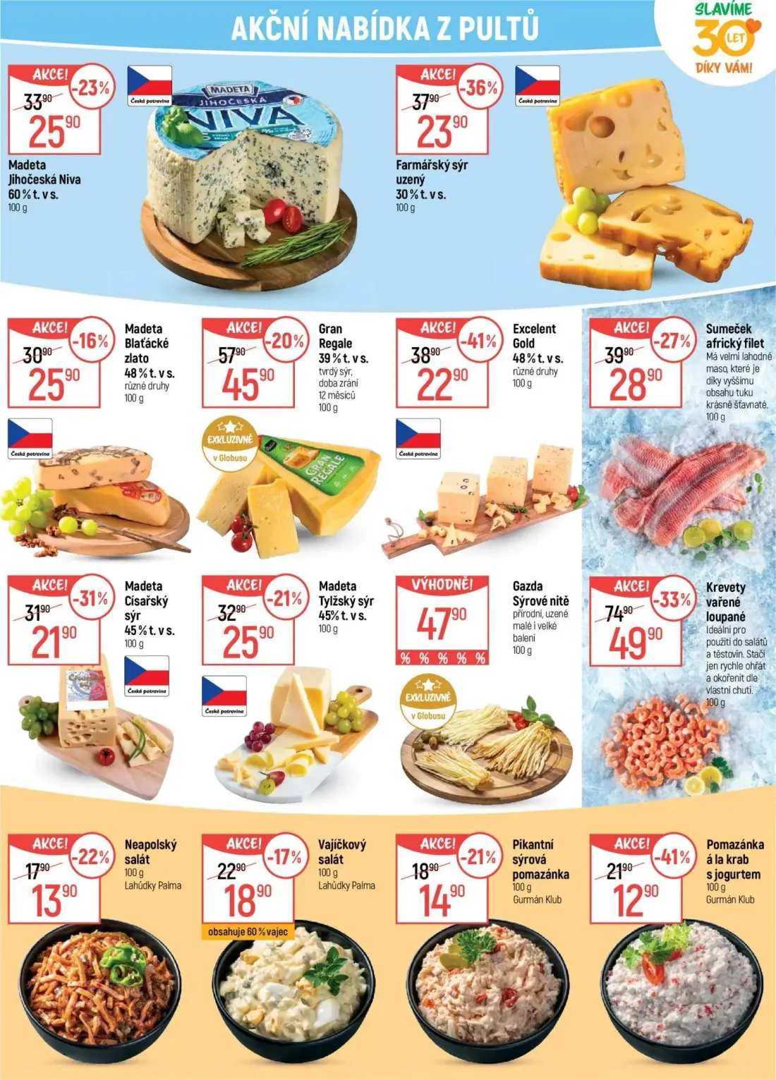 GLOBUS leták, strana 10 z 45 — Krevety vařené loupané, Excelent Gold, Farmářský sýr uzený