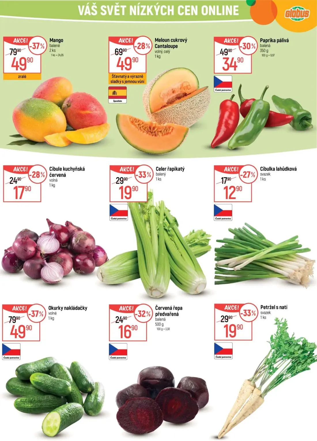 GLOBUS leták, strana 21 z 45 — Mango, Okurky nakládačky, Meloun cukrový Cantaloupe