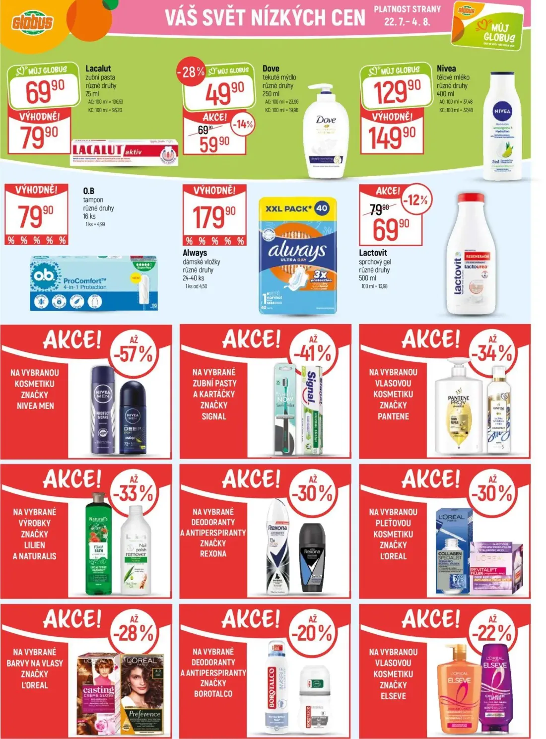 GLOBUS leták, strana 29 z 45 — Nivea tělové mléko, O.B. tampon, Always dámské vložky