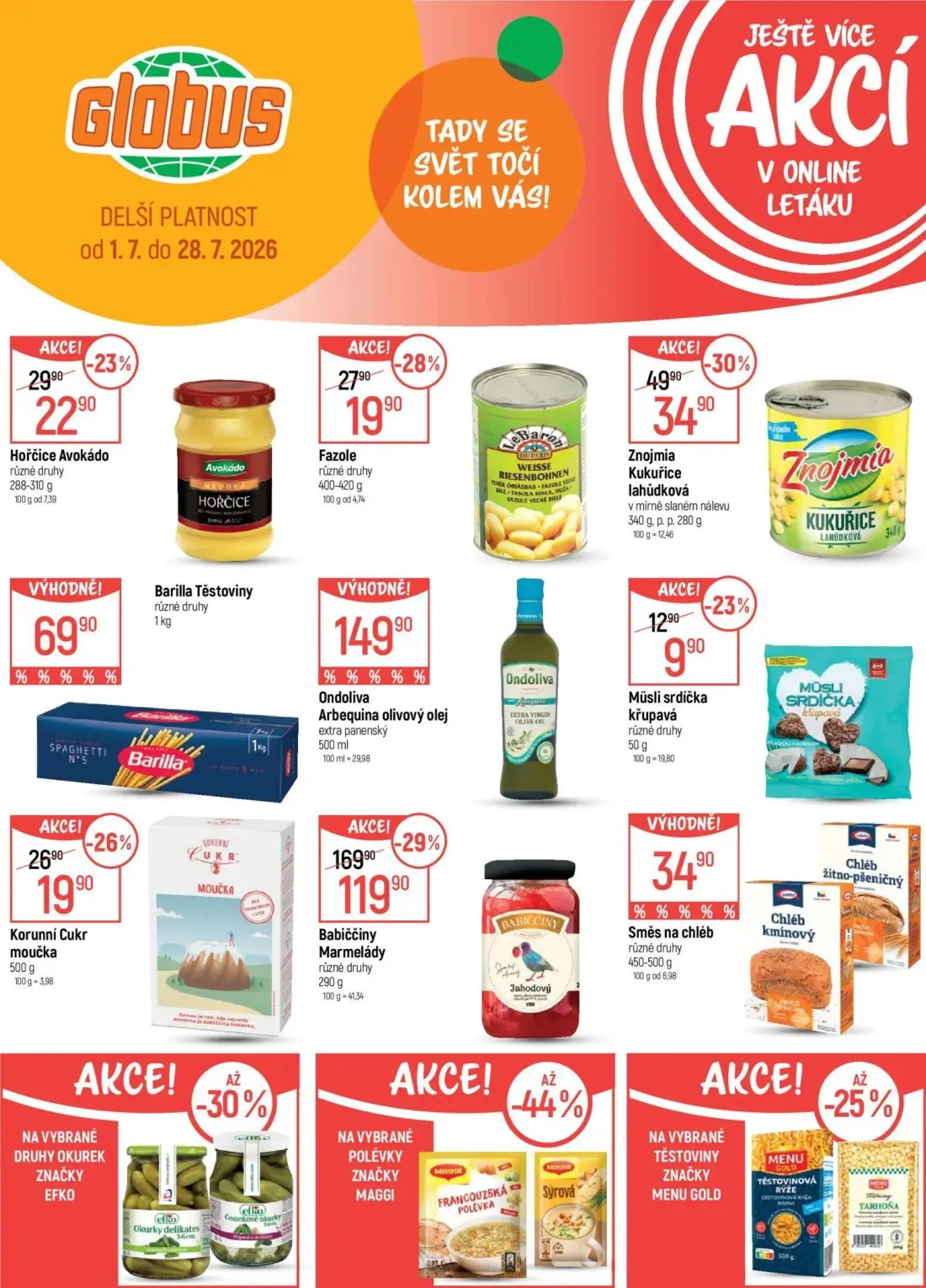 GLOBUS leták, strana 38 z 45 — Babiččiny Marmelády, Znojmia Kukuřice lahůdková, Fazole