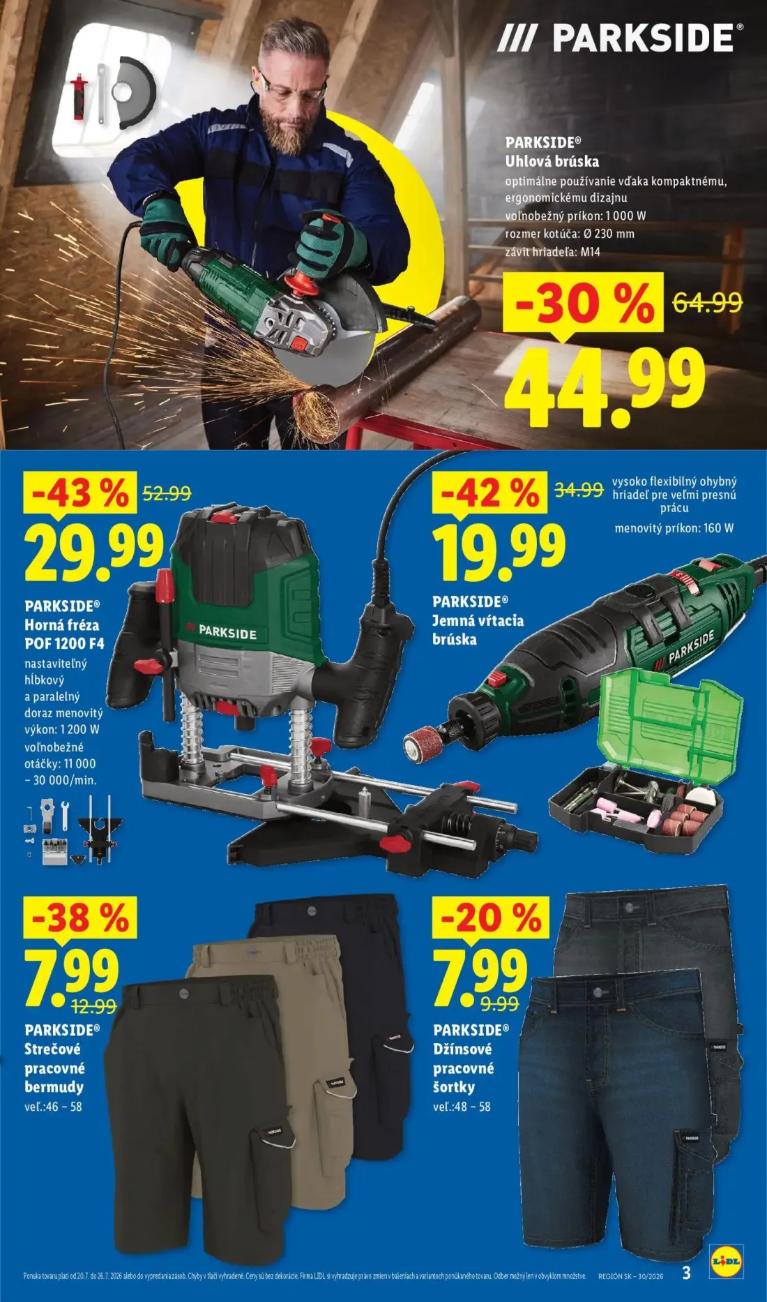Lidl leták, strana 3 z 8 — Horná fréza POF 1200 F4, Uhlová brúska, Jemná vŕtacia brúska