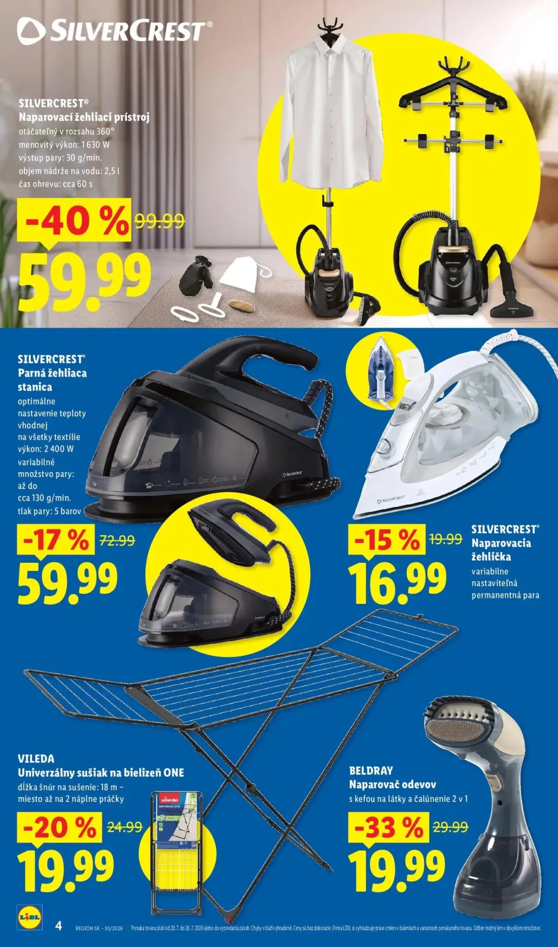 Lidl leták, strana 4 z 8 — Naparovací žehliaci prístroj, Parná žehliaca stanica, Naparovač odevov