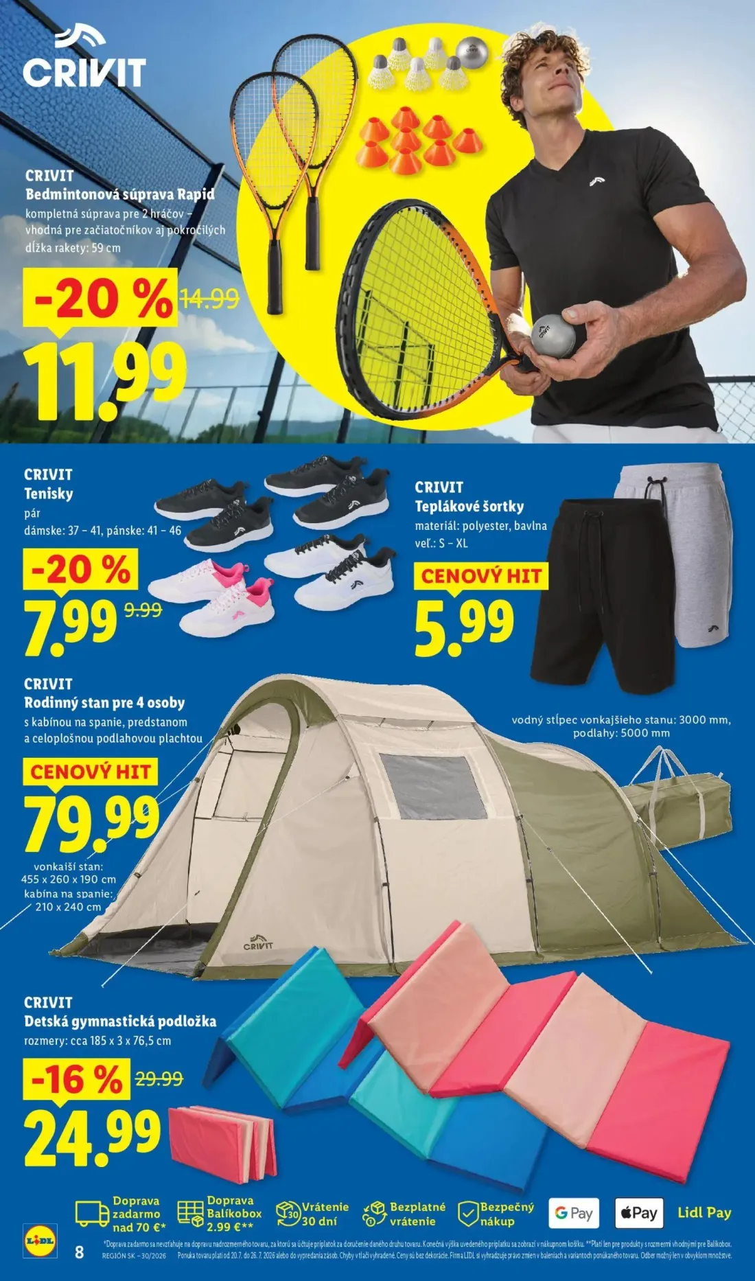 Lidl leták, strana 8 z 8 — Detská gymnastická podložka, Bedmintonová súprava Rapid, Tenisky