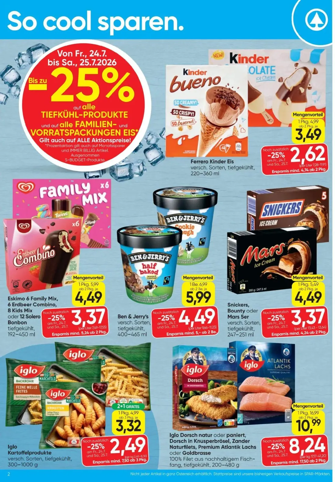 Spar Prospekt, Seite 2 von 16 — Iglo Dorsch natur oder paniert, Dorsch in Knusperbrösel, Zander Naturfilets, Premium Atlanti…