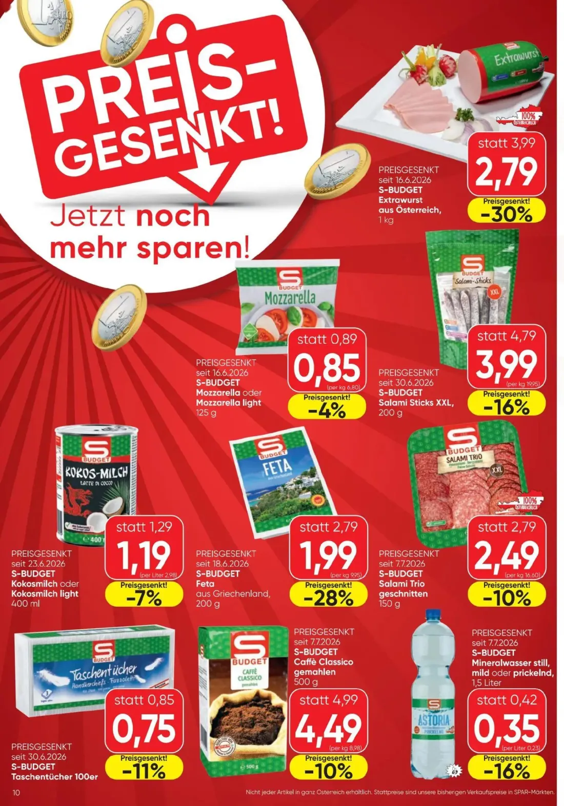 Spar Prospekt, Seite 10 von 16 — Extrawurst, Salami Sticks XXL, Feta
