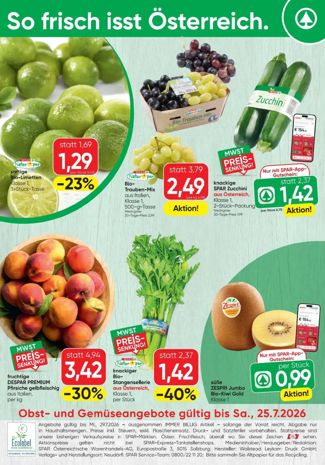 Spar Prospekt, Seite 16 von 16 — fruchtige DESPAR PREMIUM Pfirsiche gelbfleischig aus Italien, Bio-Trauben-Mix aus Italien, …