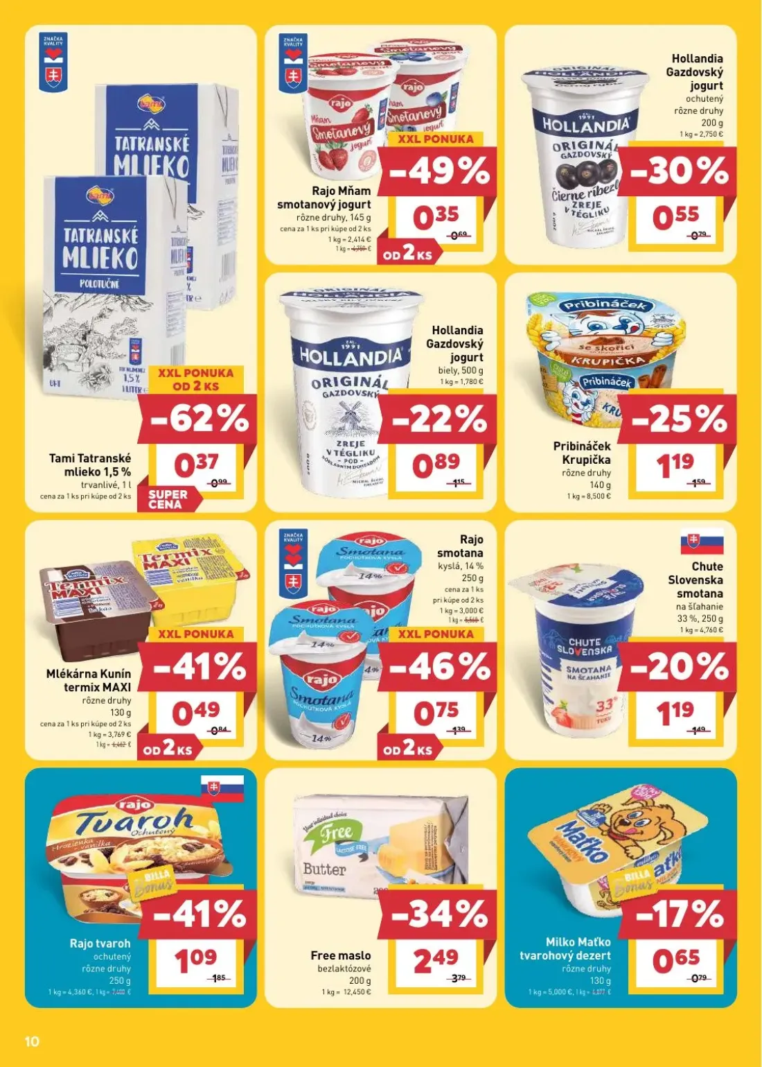 Billa leták, strana 10 z 33 — Free maslo bezlaktózové, Rajo tvaroh ochutený, Rajo smotana kyslá, 14%