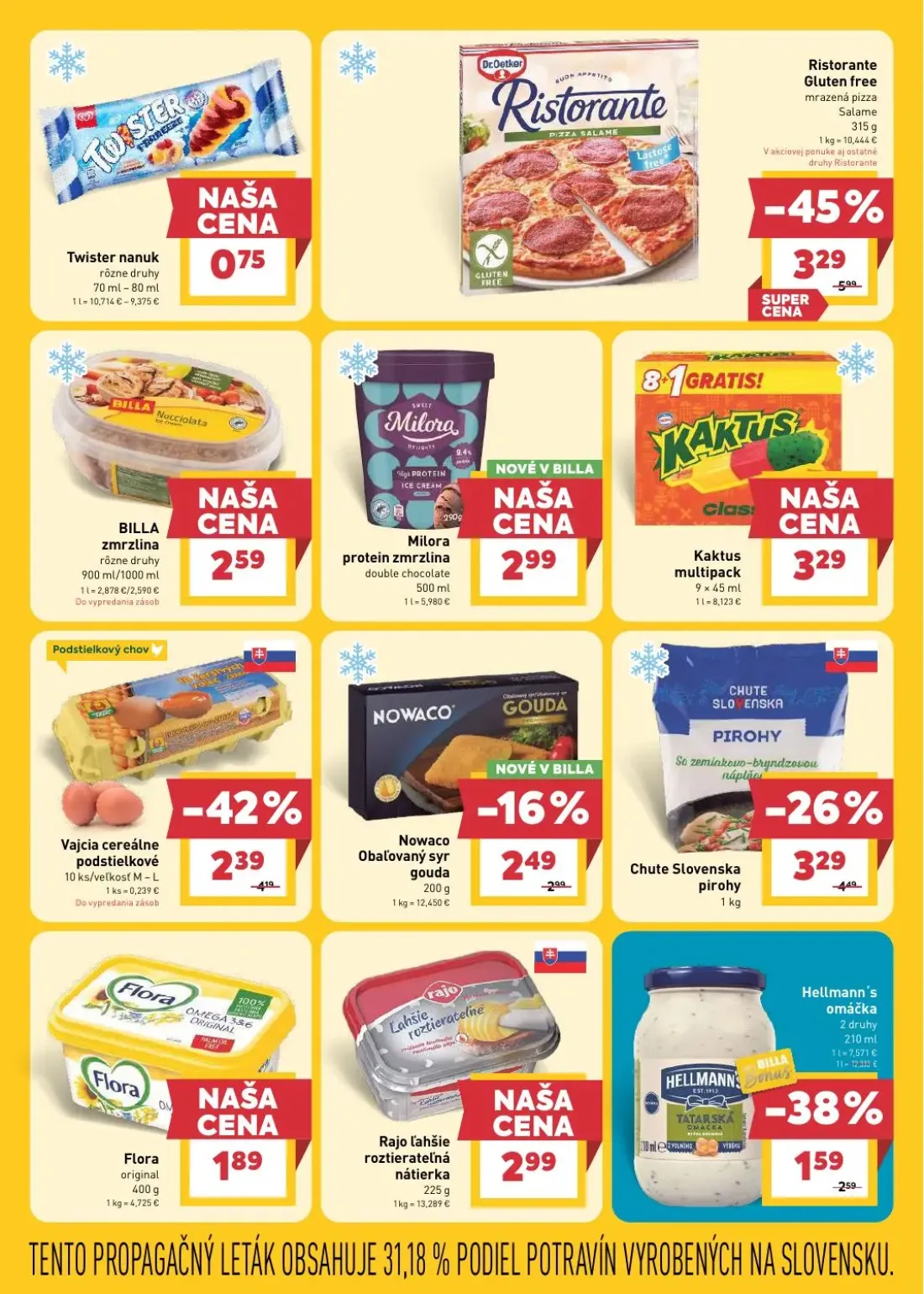 Billa leták, strana 11 z 33 — Ristorante Gluten free mrazená pizza Salame, Vajcia cereálne podstielkové, Chute Slovenska pir…