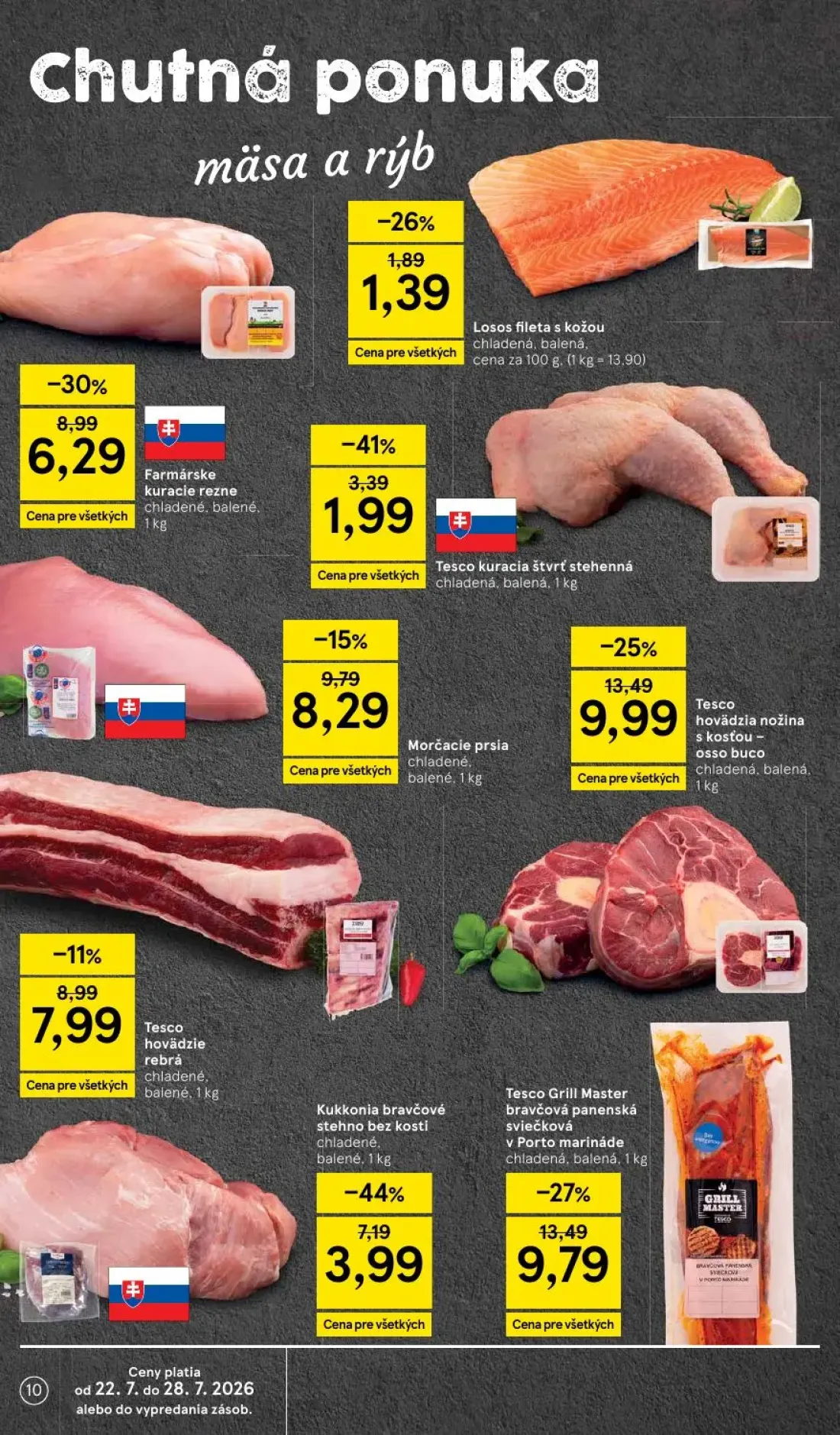 Tesco Supermarket leták, strana 10 z 30 — Tesco Grill Master bravčová panenská sviečková v Porto marináde, Tesco hovädzia no…