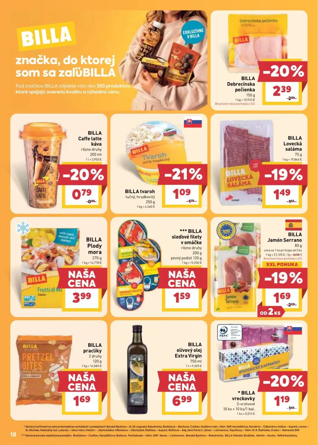 Billa leták, strana 18 z 33 — BILLA Debrecínska pečienka, BILLA Jamón Serrano, BILLA Lovecká saláma