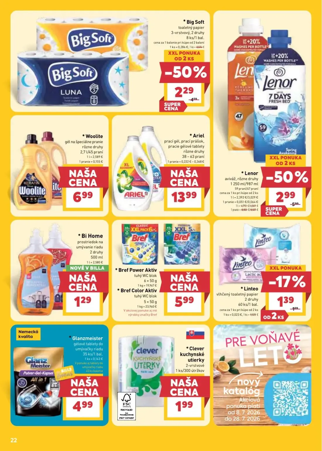Billa leták, strana 22 z 33 — Lenor aviváž, Big Soft toaletný papier, Linteo vlhčený toaletný papier