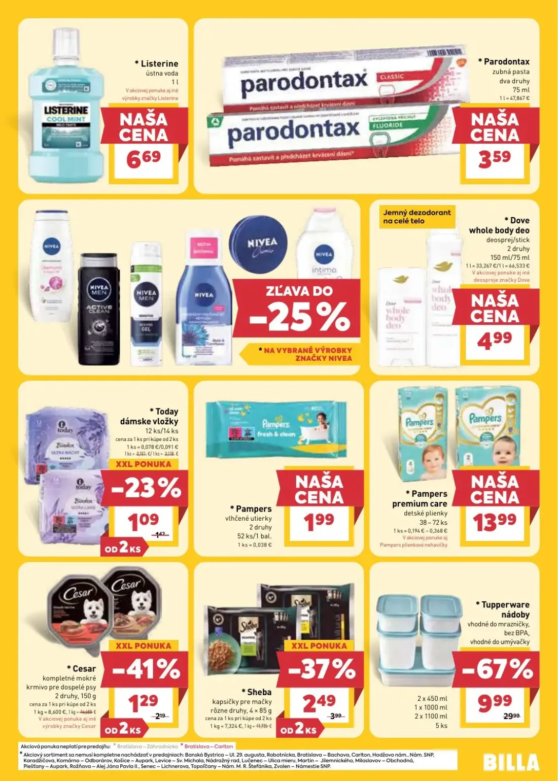 Billa leták, strana 23 z 33 — Tupperware nádoby, Sheba kapsičky pre mačky, Cesar kompletné mokré krmivo pre dospelé psy