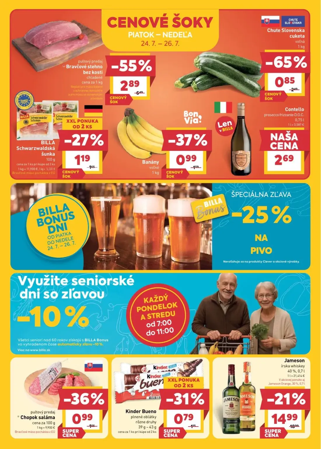 Billa leták, strana 24 z 33 — Jameson írska whiskey, Bravčové stehno bez kosti chladené, Chute Slovenska cuketa