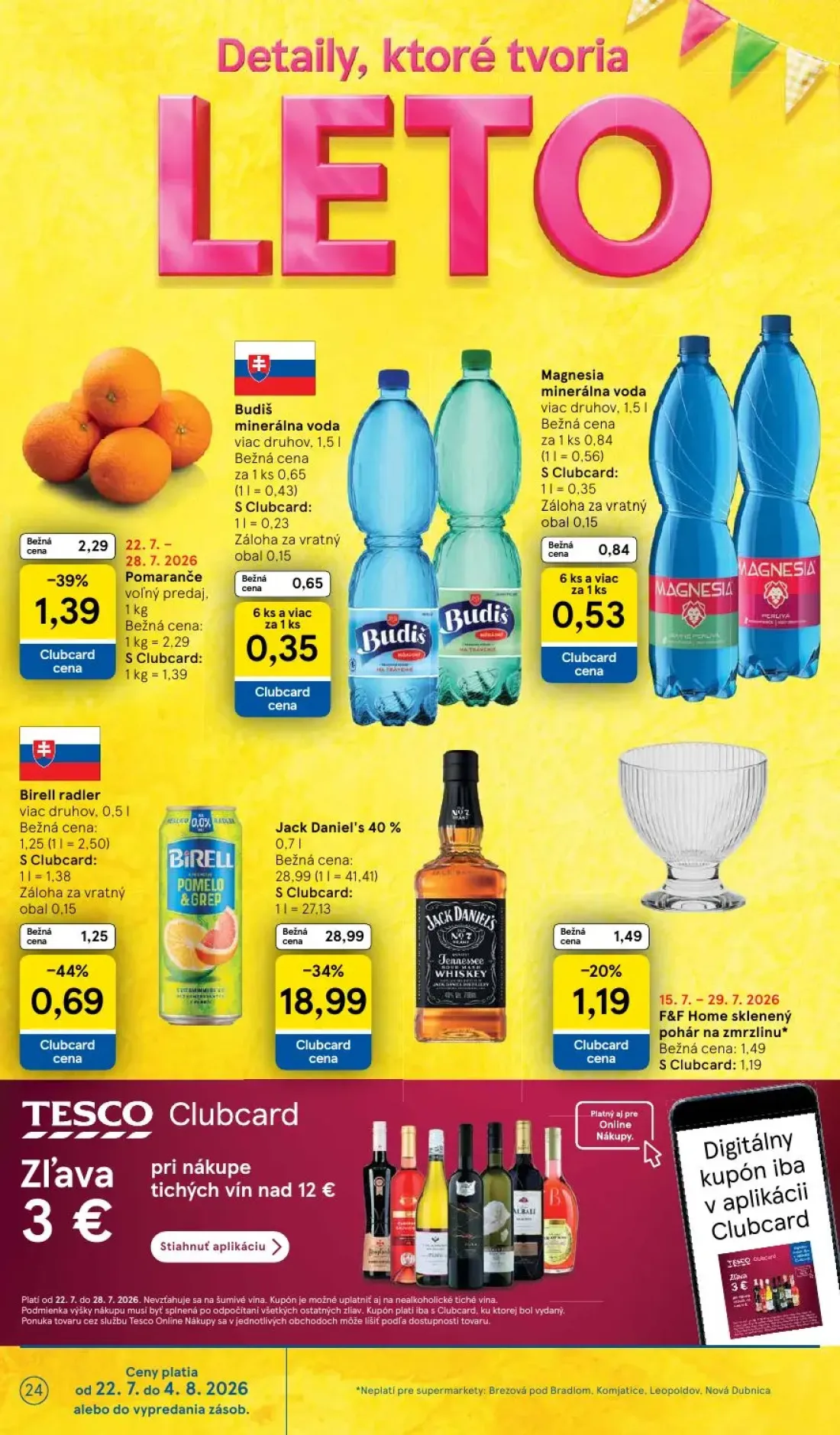 Tesco Supermarket leták, strana 24 z 30 — Jack Daniel's 40%, Pomaranče voľný predaj, Birell radler