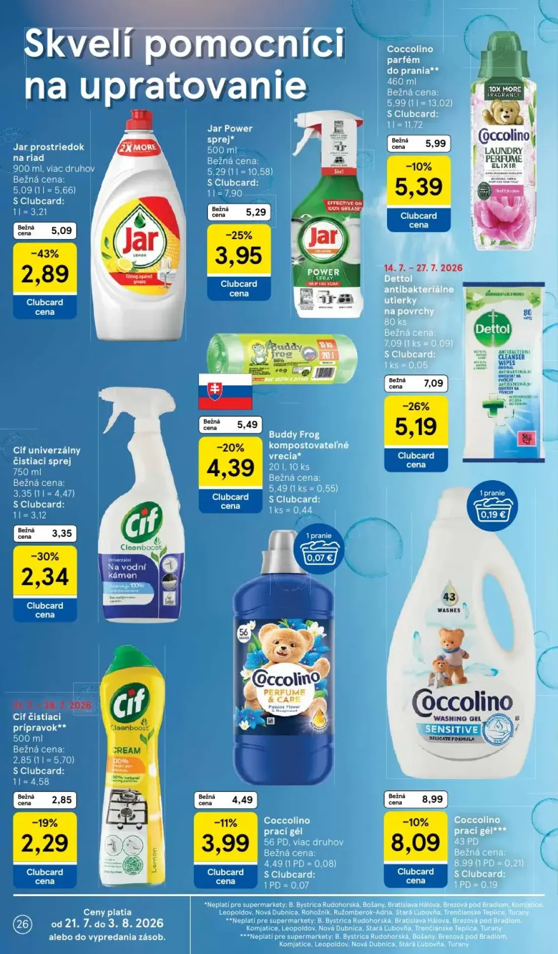 Tesco Supermarket leták, strana 26 z 30 — Jar prostriedok na riad, Dettol antibakteriálne utierky na povrchy, Jar Power sprej