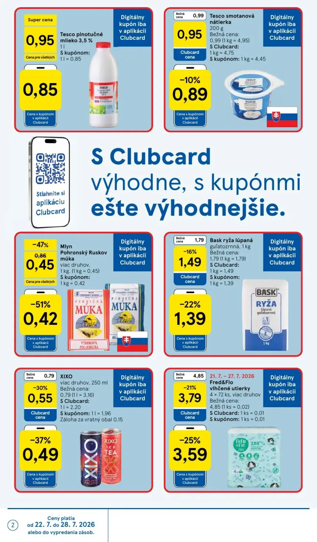 Tesco leták, strana 2 z 50 — Fred&Flo vlhčené utierky, Mlyn Pohronský Ruskov múka, Bask ryža lúpaná guľatozrnná