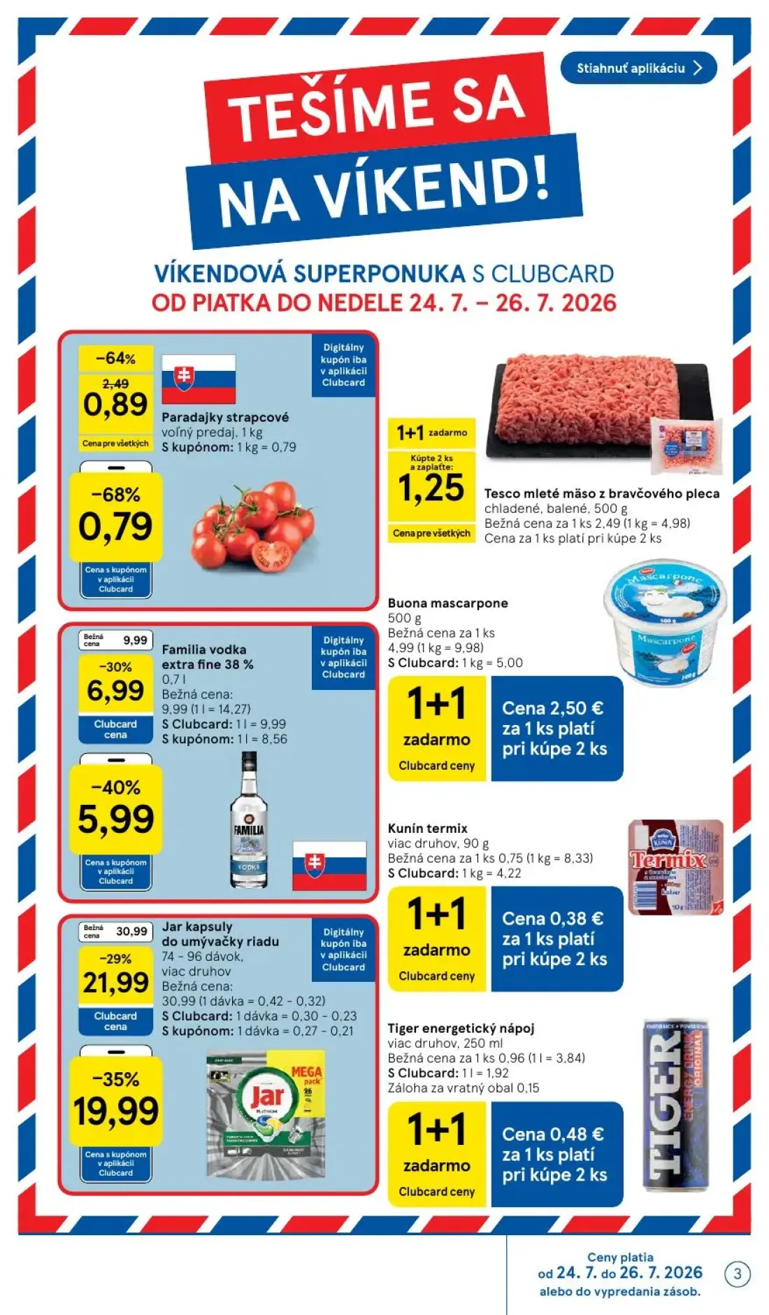 Tesco leták, strana 3 z 50 — Jar kapsuly do umývačky riadu, Familia vodka extra fine 38%, Buona mascarpone