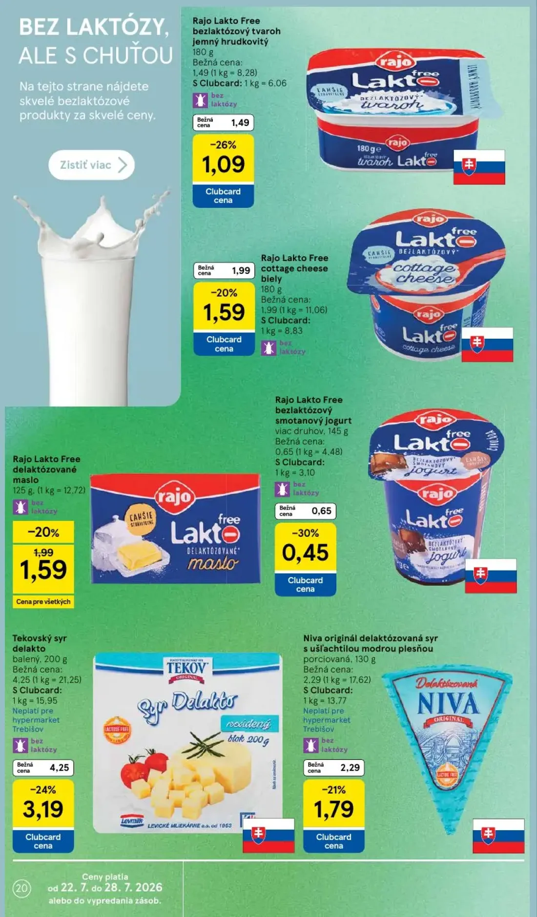Tesco leták, strana 20 z 50 — Tekovský syr delakto balený, Niva originál delaktózovaná syr s ušľachtilou modrou plesňou porc…