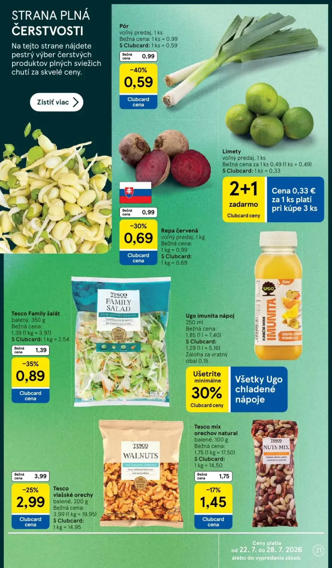 Tesco leták, strana 21 z 50 — Tesco vlašské orechy, Ugo imunita nápoj, Tesco Family šalát