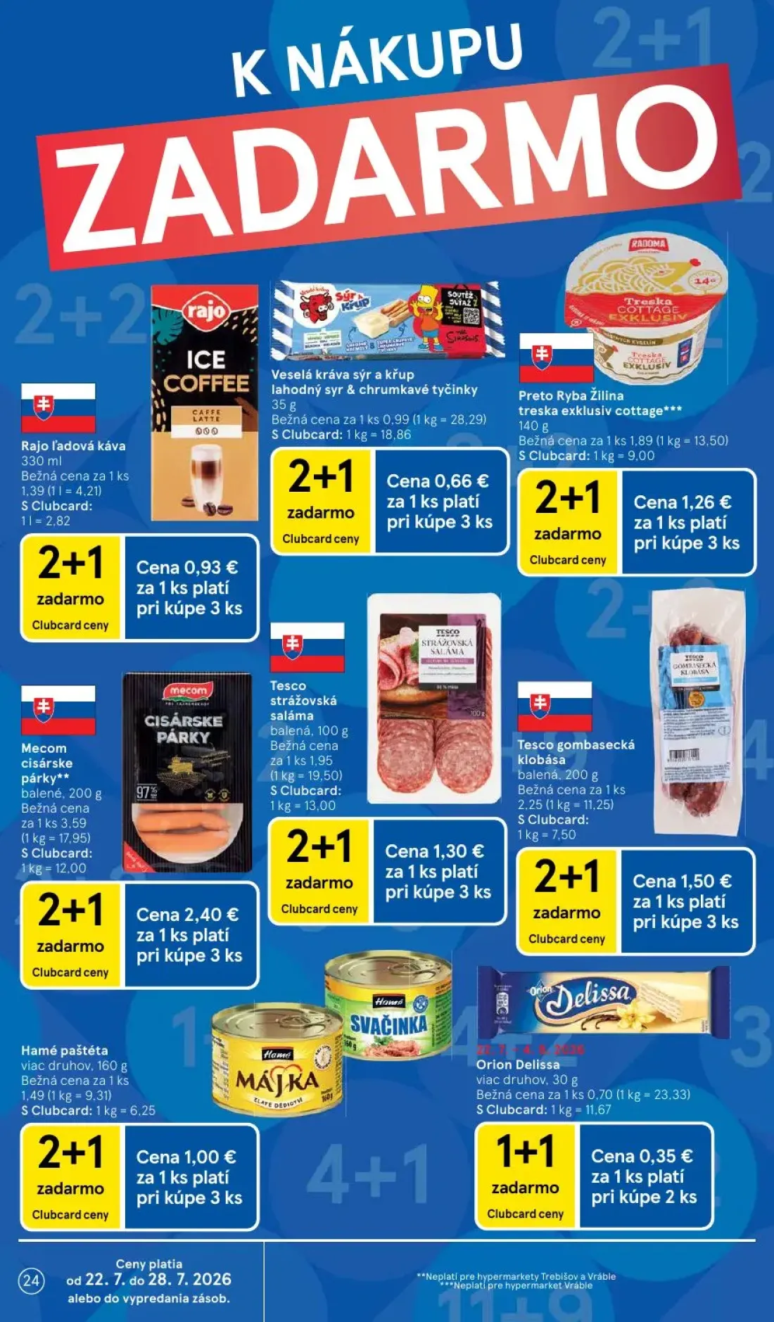 Tesco leták, strana 24 z 50 — Mecom cisárske párky, Tesco gombasecká klobása balená, Tesco strážovská saláma balená