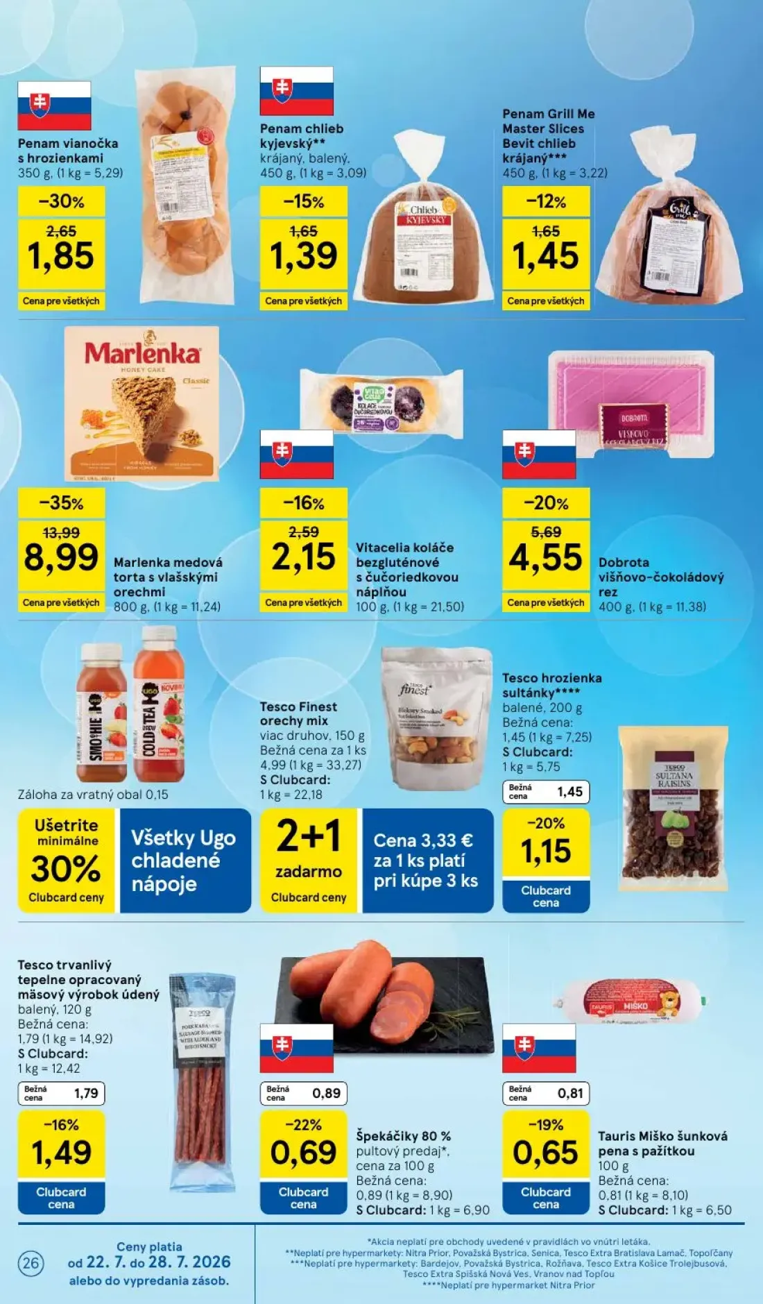Tesco leták, strana 26 z 50 — Marlenka medová torta s vlašskými orechmi, Tesco Finest orechy mix, Dobrota višňovo-čokoládový…
