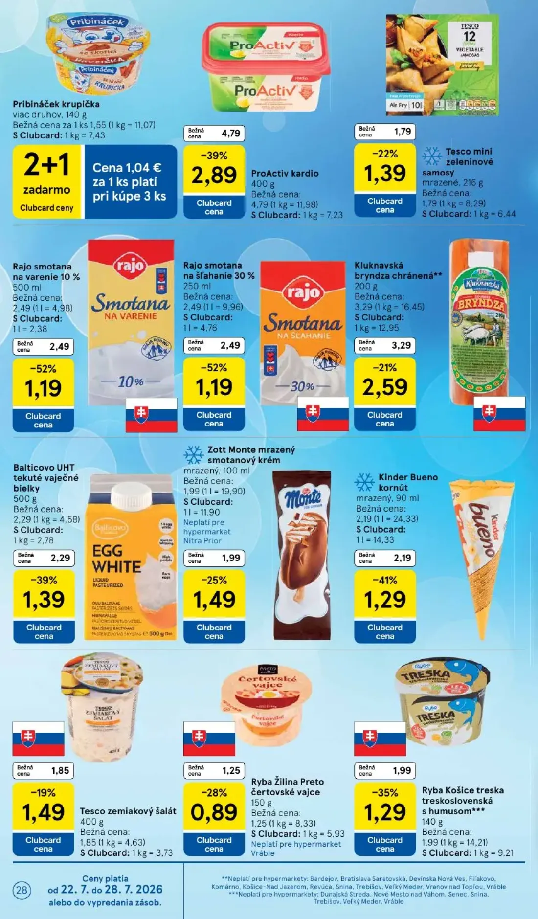 Tesco leták, strana 28 z 50 — ProActiv kardio, Rajo smotana na varenie 10 %, Rajo smotana na šľahanie 30 %