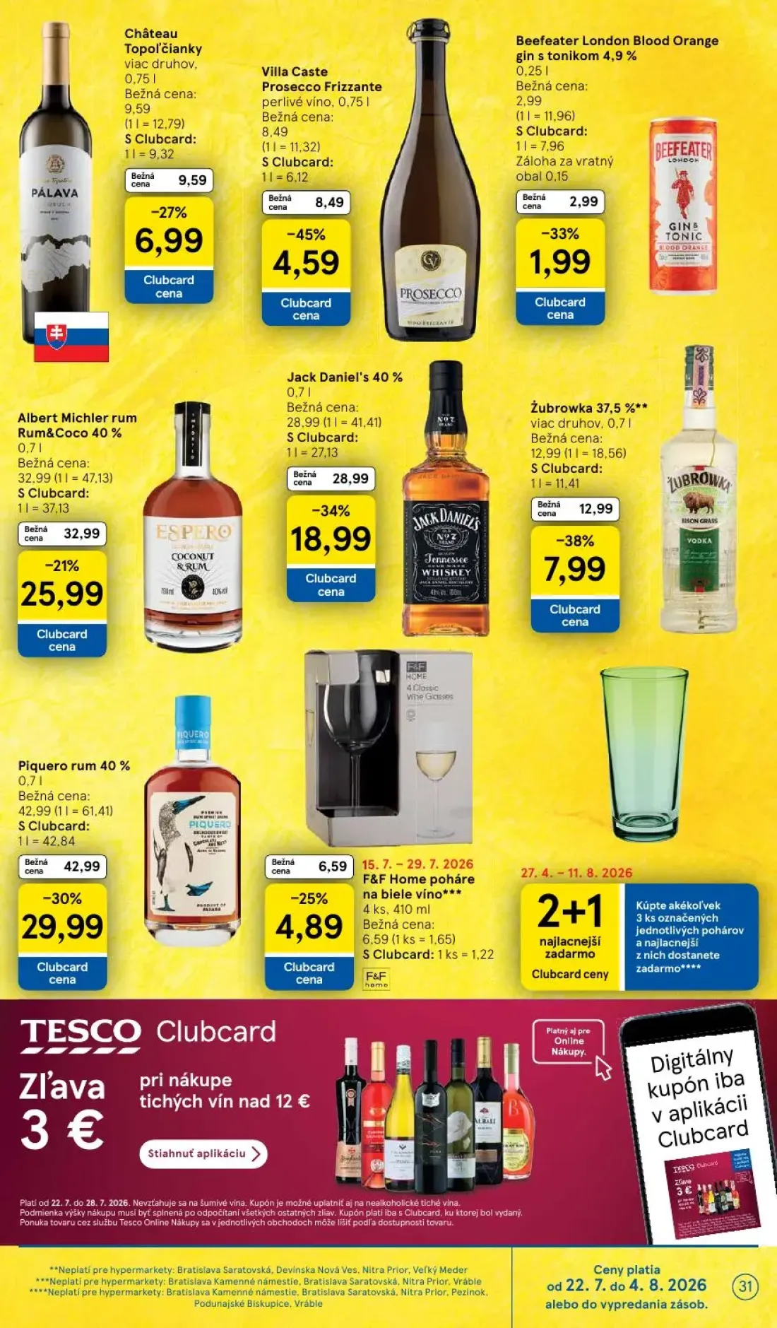 Tesco leták, strana 31 z 50 — Piquero rum, Jack Daniel's, Albert Michler rum Rum&Coco