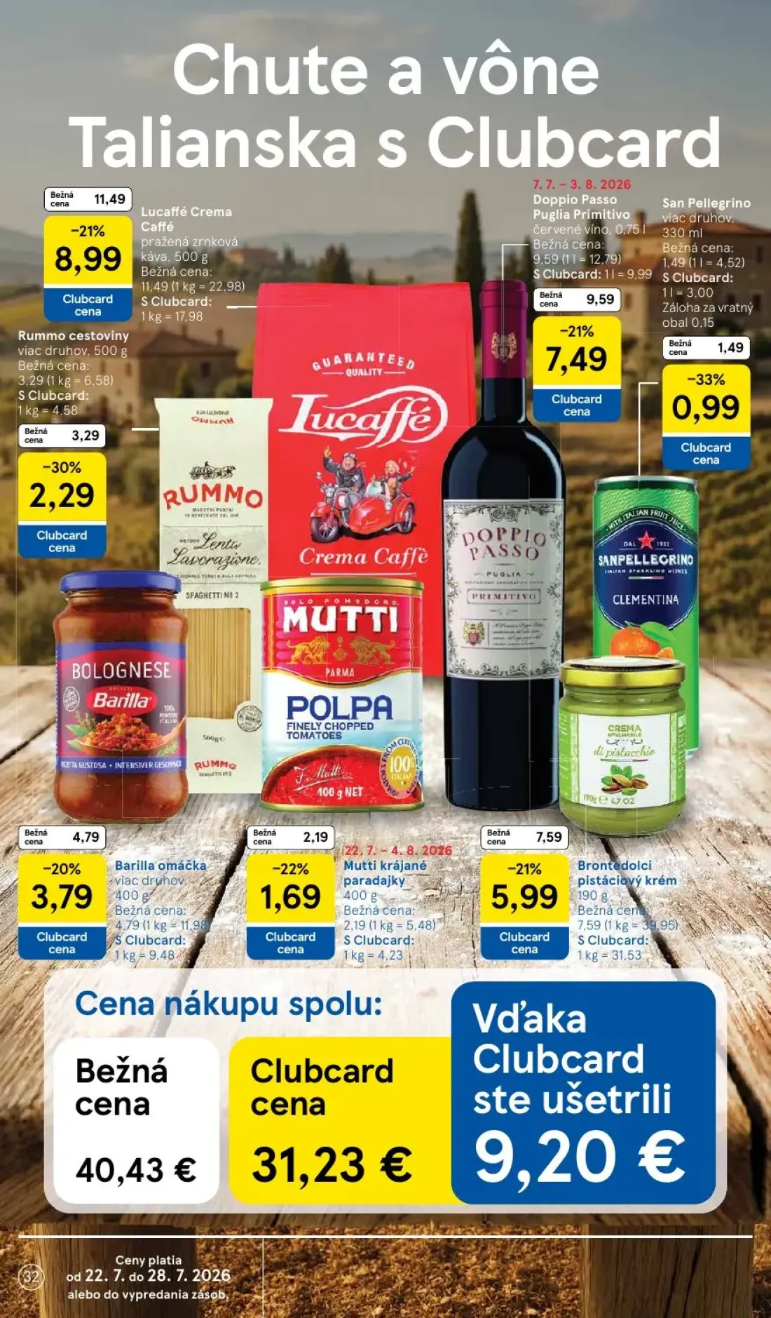 Tesco leták, strana 32 z 50 — Lucaffé Crema Caffé, Doppio Passo Puglia Primitivo, Brontedolci pistáciový krém