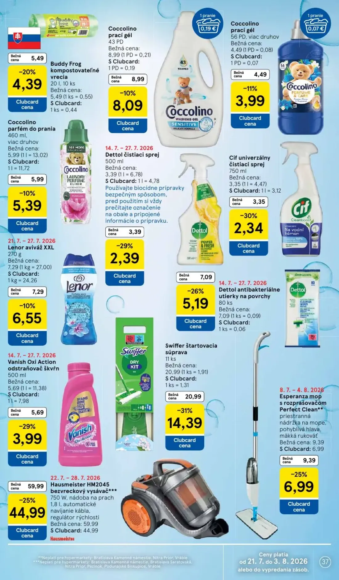 Tesco leták, strana 37 z 50 — Hausmeister HM2045 bezvreckový vysávač, Swiffer štartovacia súprava, Esperanza mop s rozprašov…