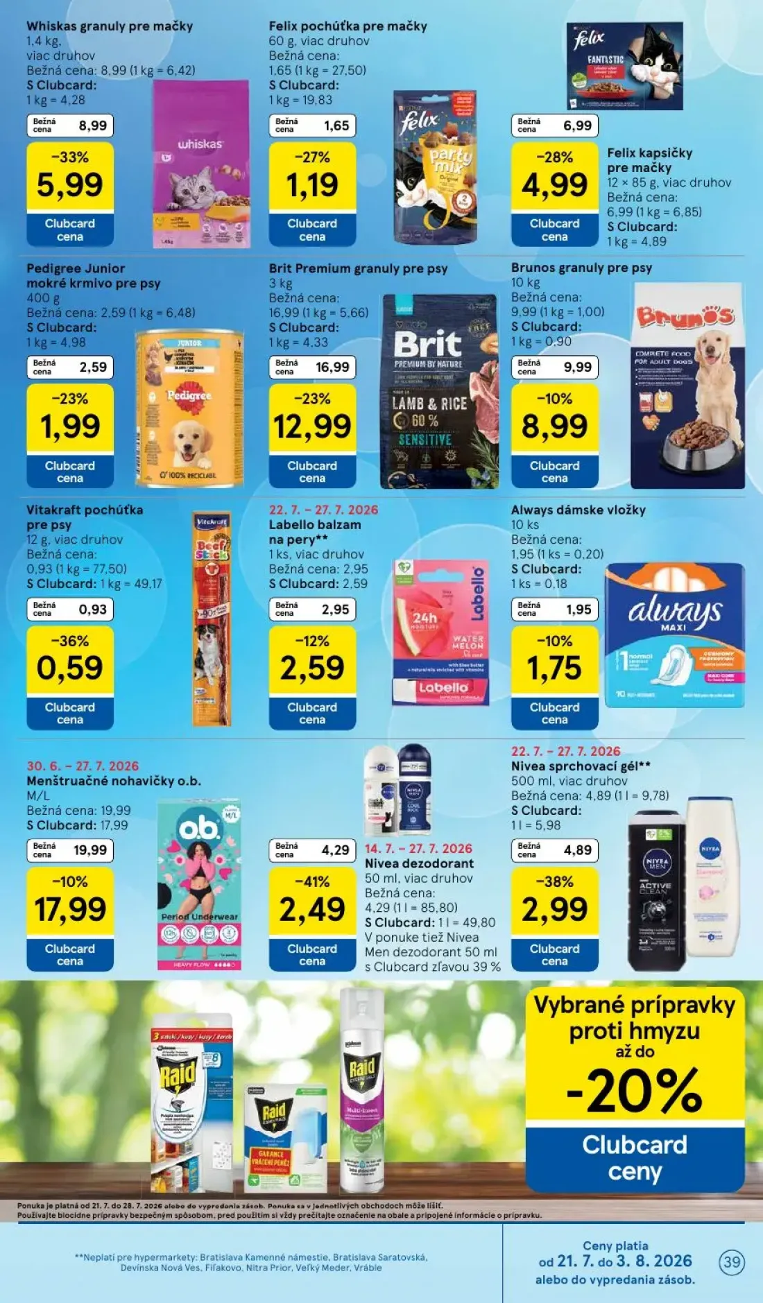 Tesco leták, strana 39 z 50 — Brit Premium granuly pre psy, Whiskas granuly pre mačky, Felix kapsičky pre mačky
