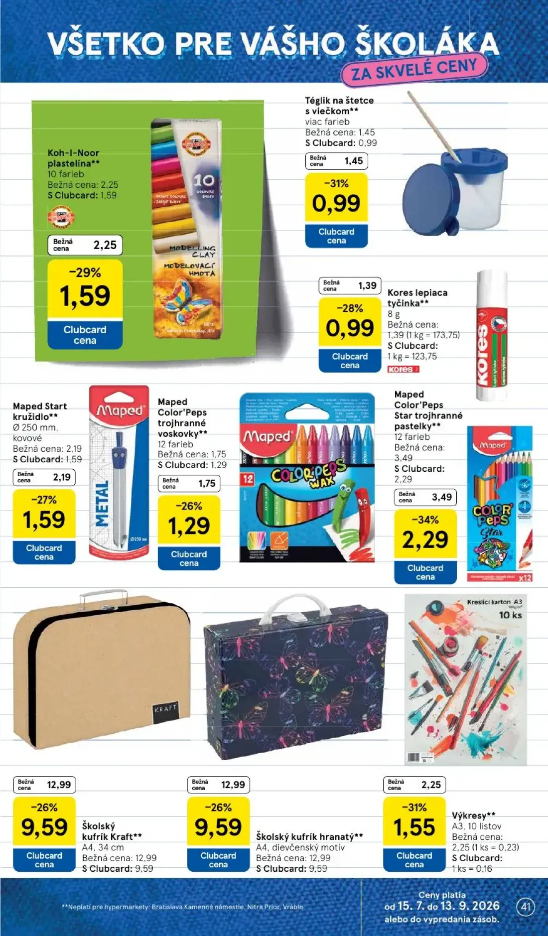 Tesco leták, strana 41 z 50 — Školský kufrík Kraft, Školský kufrík hranatý, Maped Color'Peps Star trojhranné pastelky