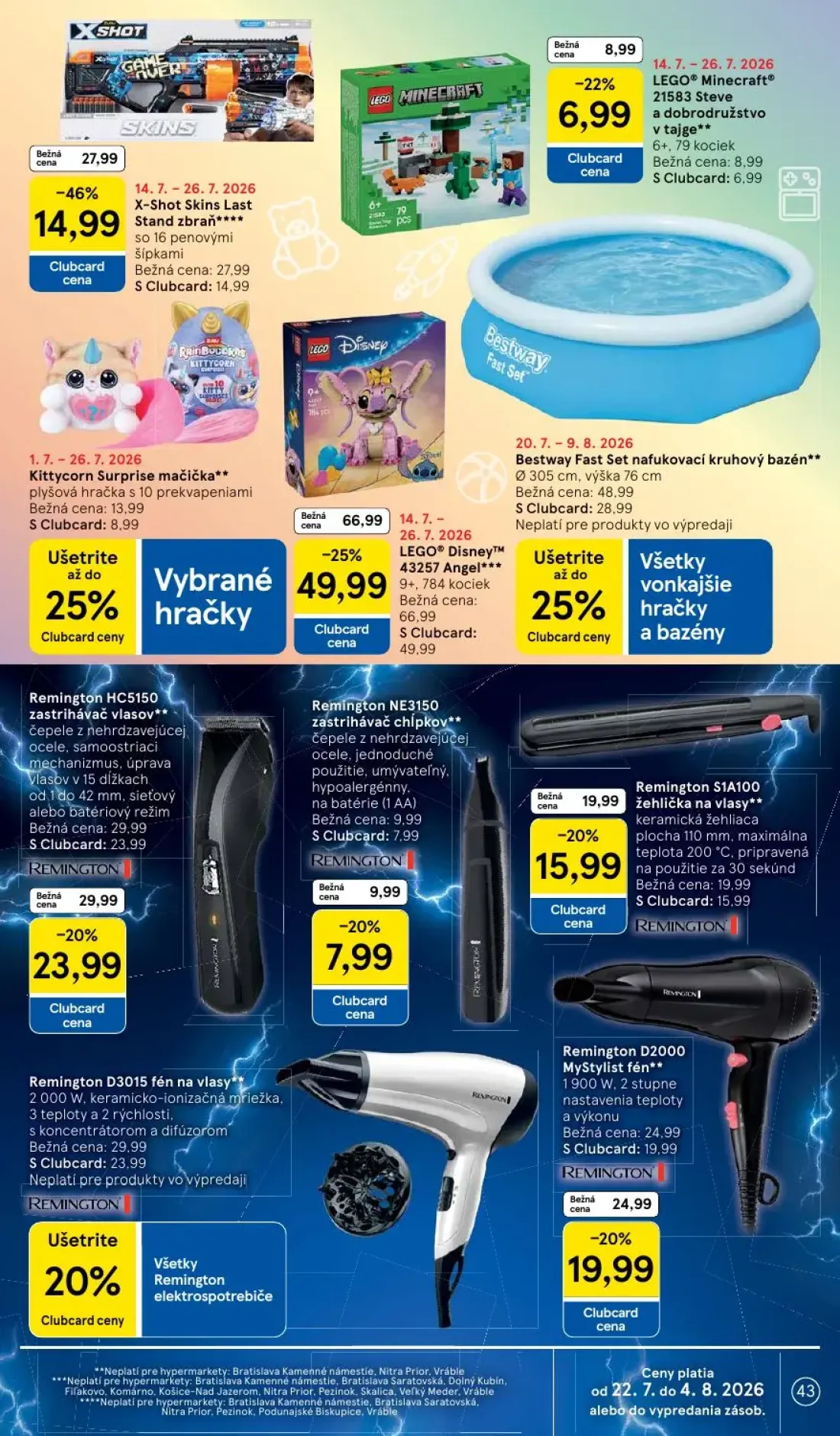 Tesco leták, strana 43 z 50 — LEGO® Disney™ 43257 Angel, X-Shot Skins Last Stand zbraň, Remington HC5150 zastrihávač vlasov