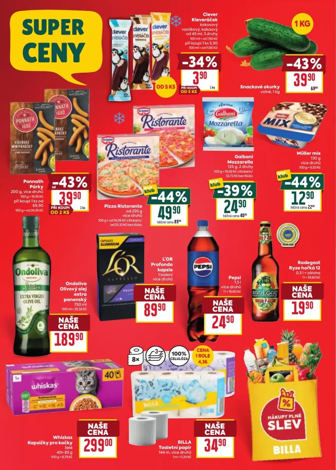 Billa leták, strana 2 z 38 — Pizza Ristorante, Snackové okurky, Ponnath Párky