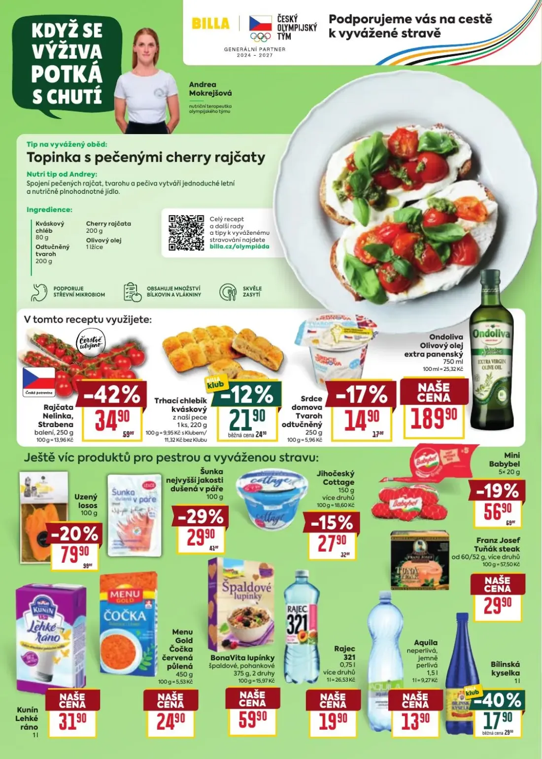 Billa leták, strana 14 z 38 — Rajčata Nelinka, Strabena, Uzený losos, Mini Babybel