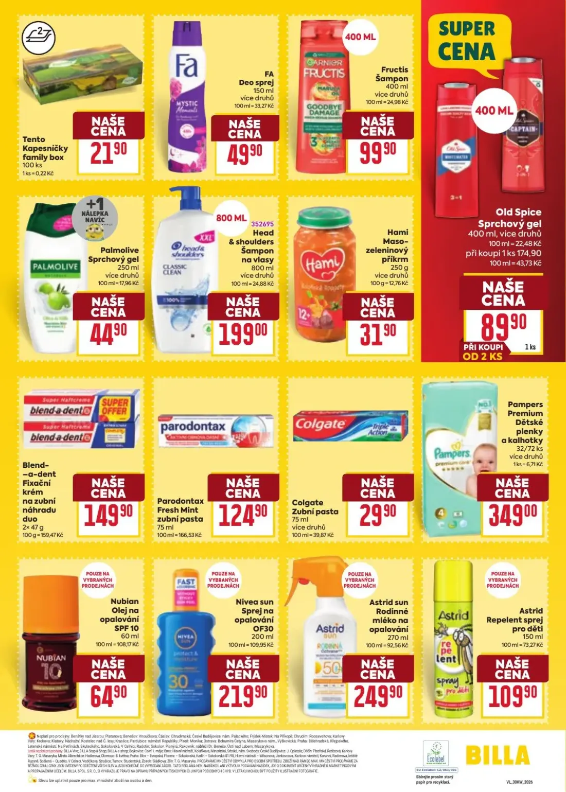 Billa leták, strana 31 z 38 — Old Spice Sprchový gel, Tento Kapesníčky family box, FA Deo sprej