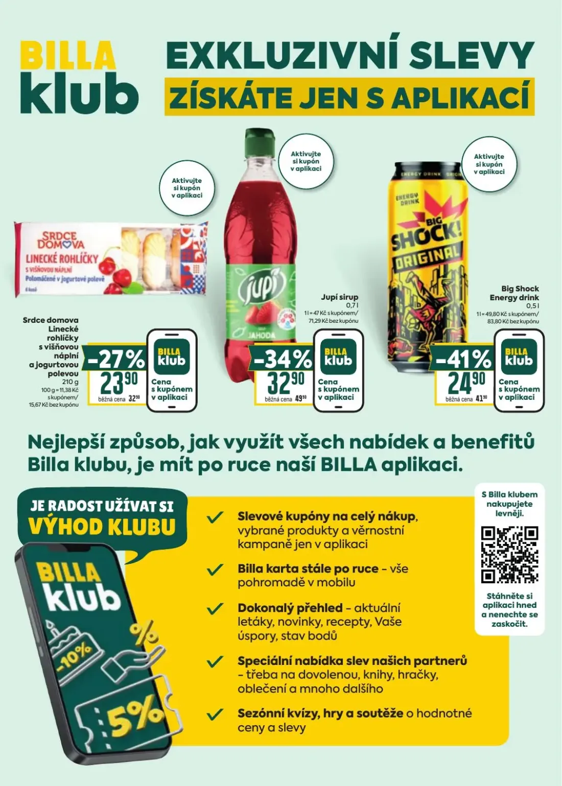 Billa leták, strana 36 z 38 — Jupí sirup, Big Shock Energy drink, Srdce domova Linecké rohlíčky s višňovou náplní a jogurtov…