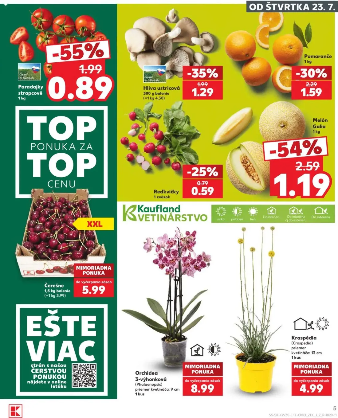 Kaufland leták, strana 5 z 74 — Melón Galia, Paradajky strapcové, Hliva ustricová