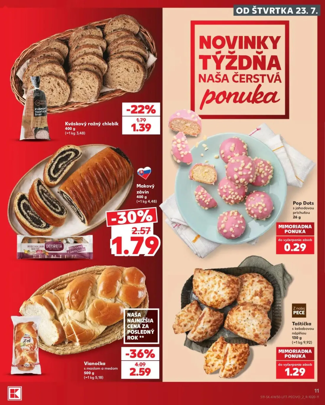 Kaufland leták, strana 11 z 74 — Vianočka s maslom a medom, Makový závin, Kváskový ražný chlebík