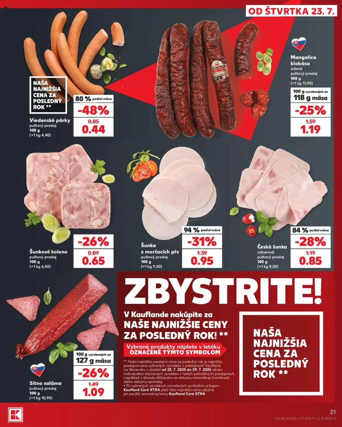 Kaufland leták, strana 21 z 74 — Šunka z morčacích přs, Viedenské párky, Mangalica klobása