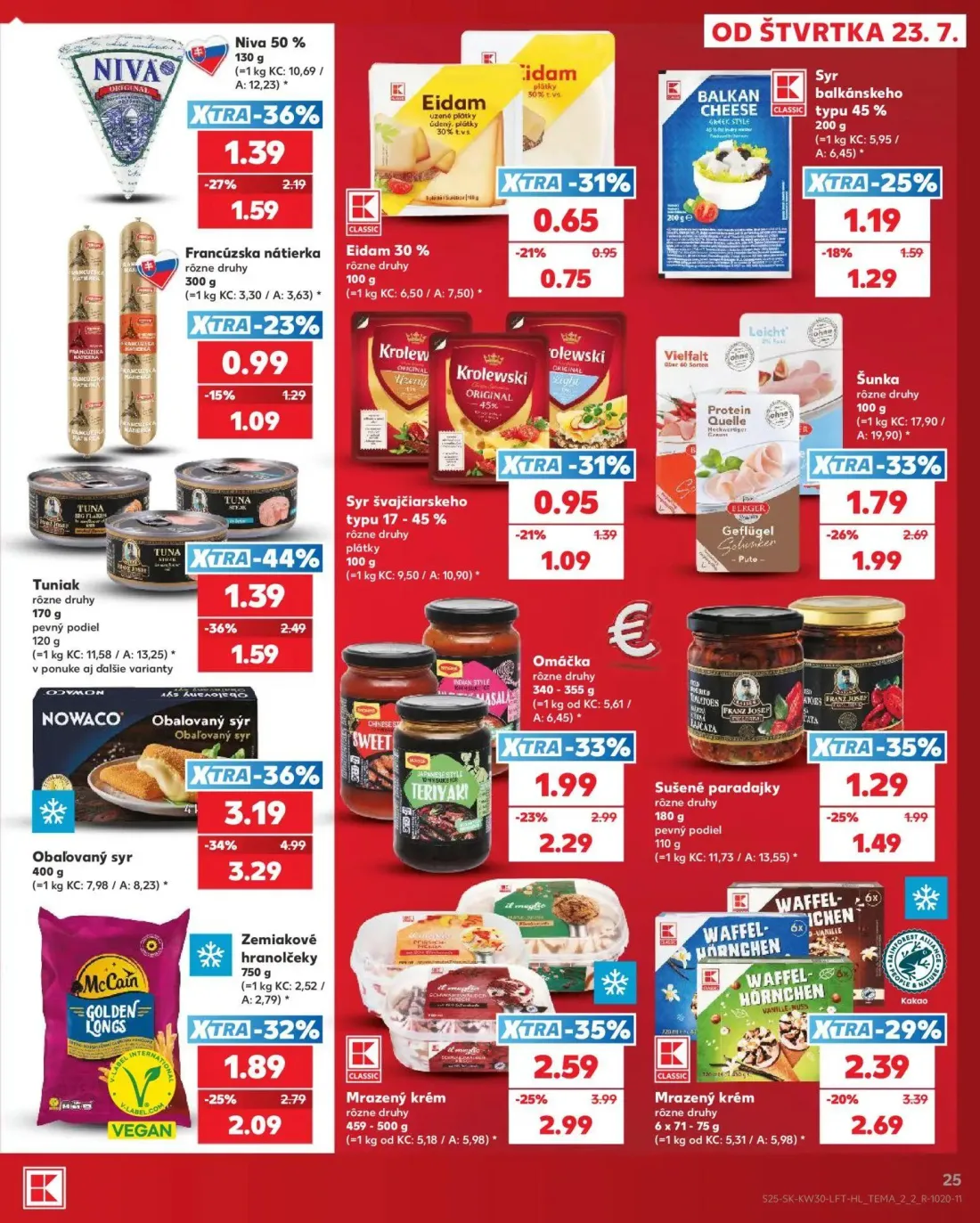 Kaufland leták, strana 25 z 74 — Obalovaný syr, Mrazený krém, Tuniak