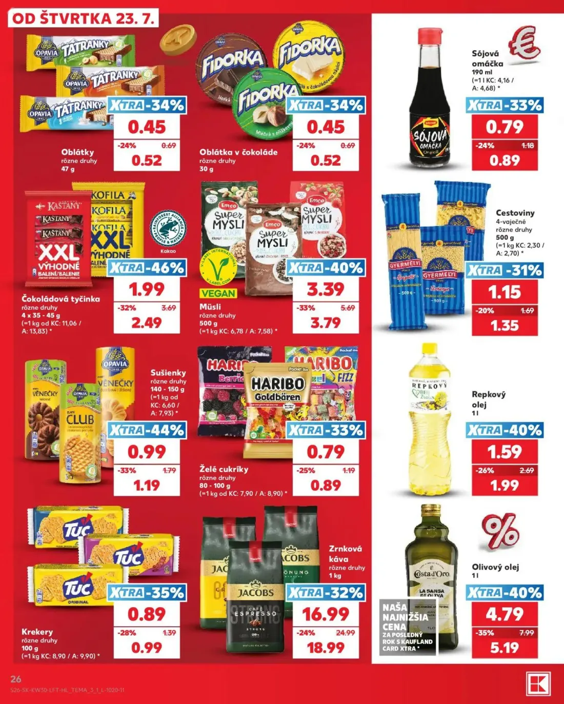 Kaufland leták, strana 26 z 74 — Zrnková káva, Olivový olej, Čokoládová tyčinka