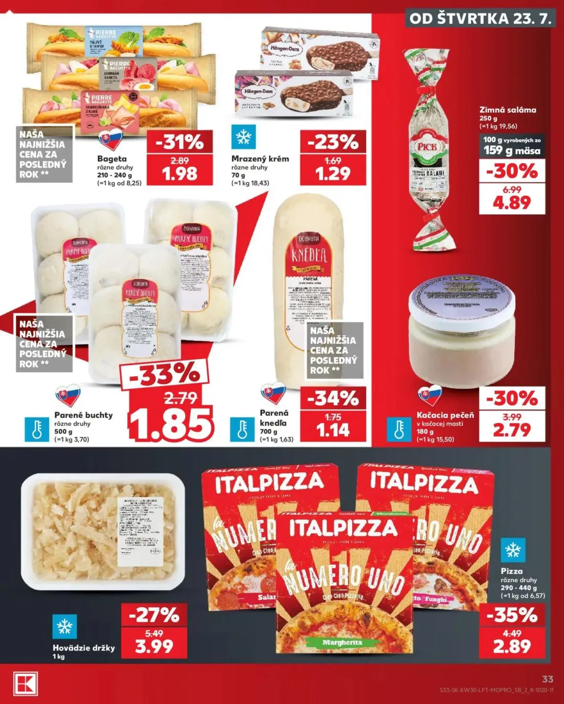 Kaufland leták, strana 33 z 74 — Zimná saláma, Pizza, Hovädzie držky