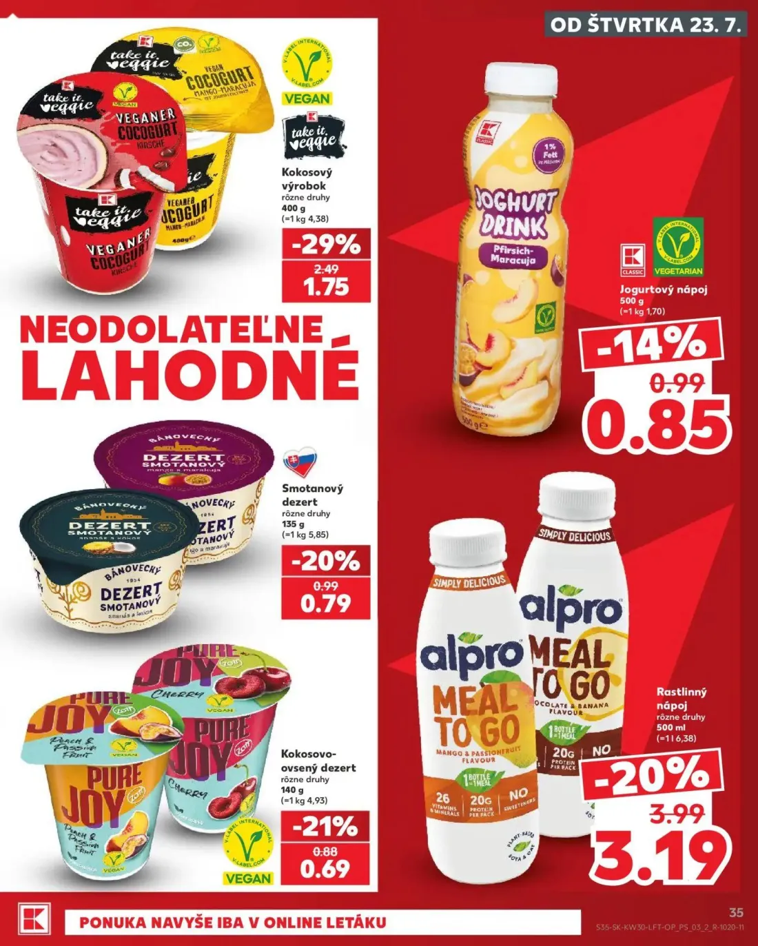Kaufland leták, strana 35 z 74 — Rastlinný nápoj, Kokosový výrobok, Smotanový dezert