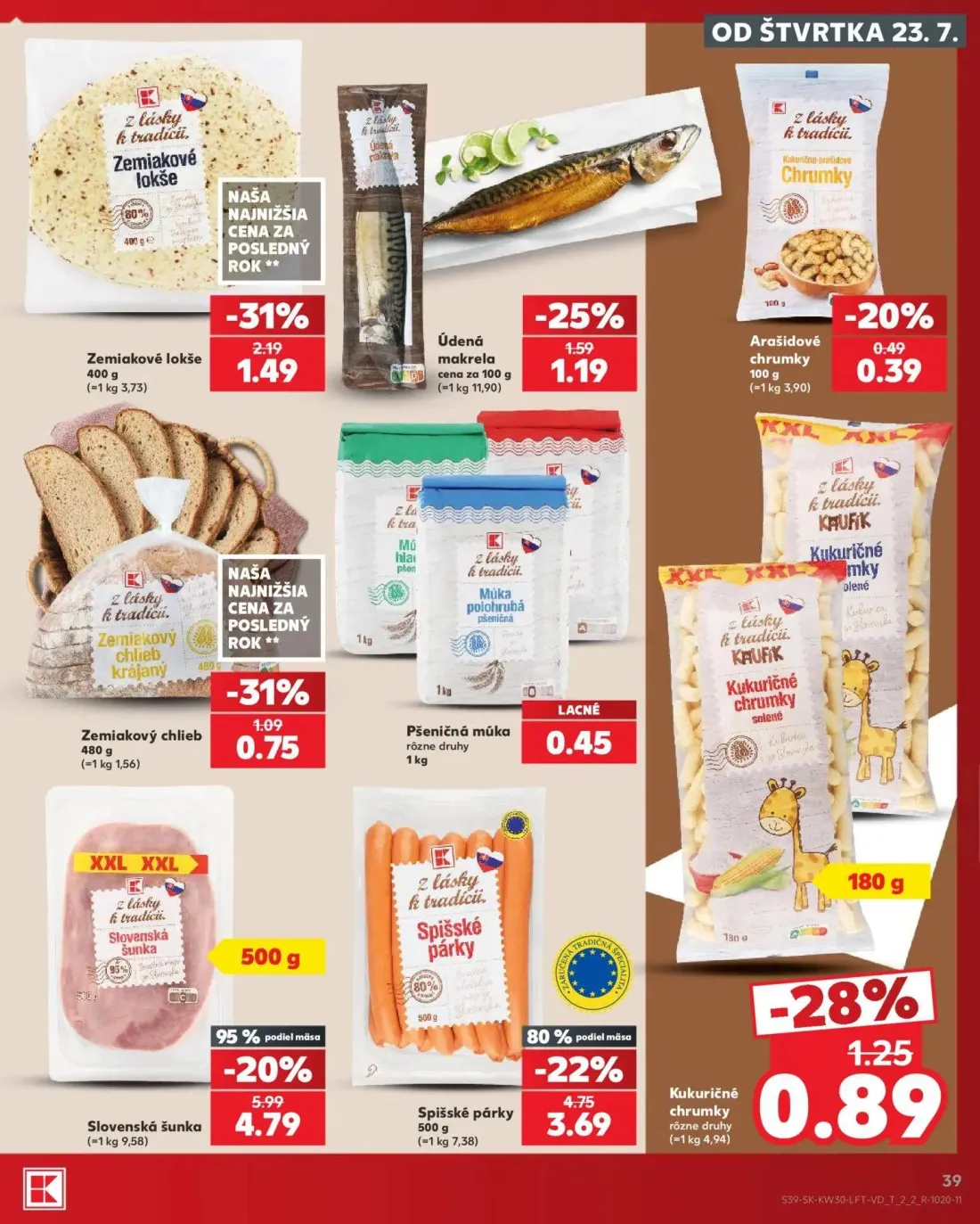 Kaufland leták, strana 39 z 74 — Slovenská šunka, Spišské párky, Zemiakové lokše