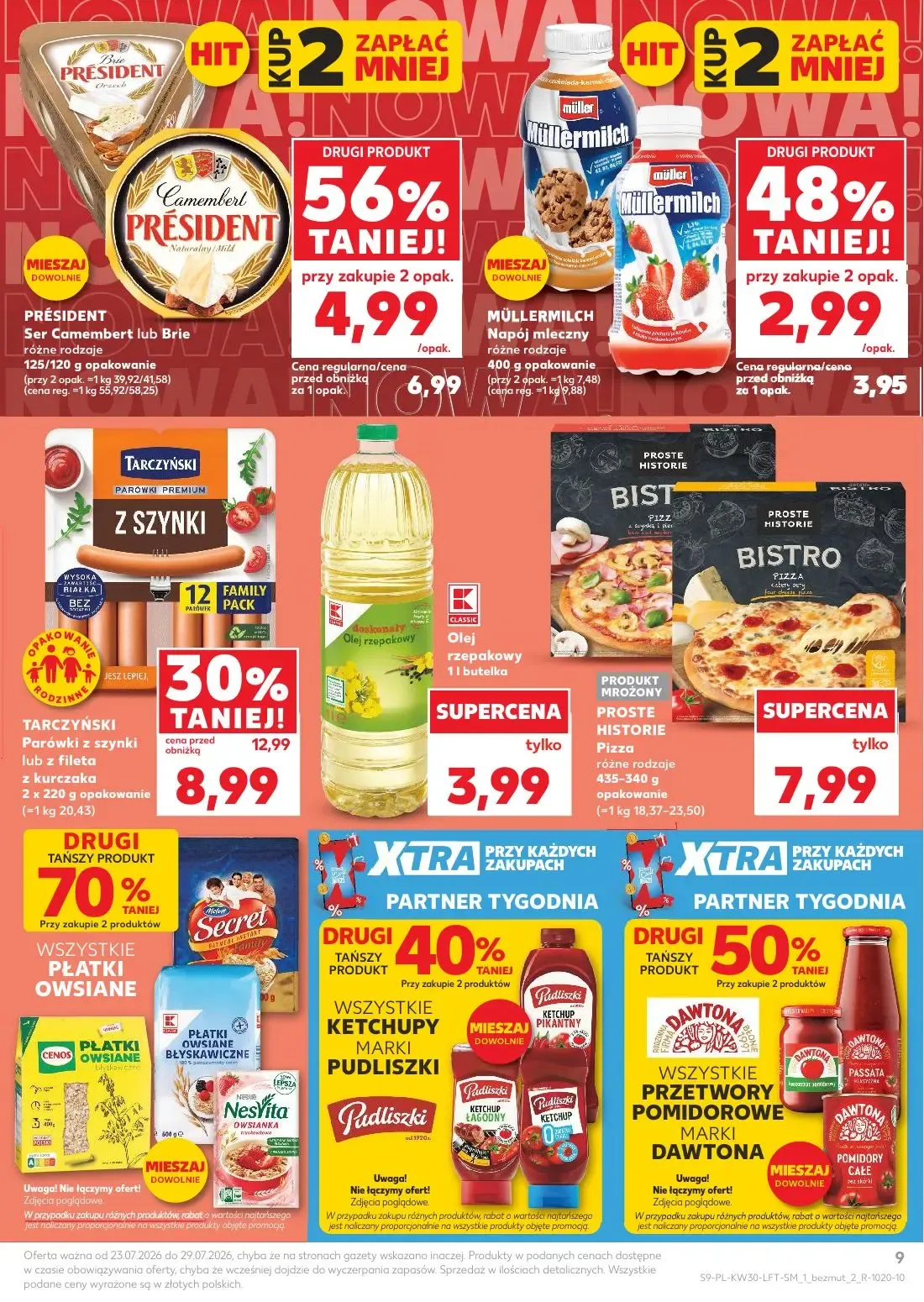 Kaufland gazetka, strona 9 z 68 — TARCZYŃSKI Parówki z szynki lub z fileta z kurczaka, PRÉSIDENT Ser Camembert lub Brie, MÜL…