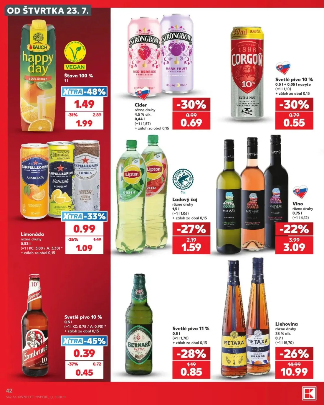 Kaufland leták, strana 42 z 74 — Liehovina rôzne druhy, Šťava 100%, Víno rôzne druhy