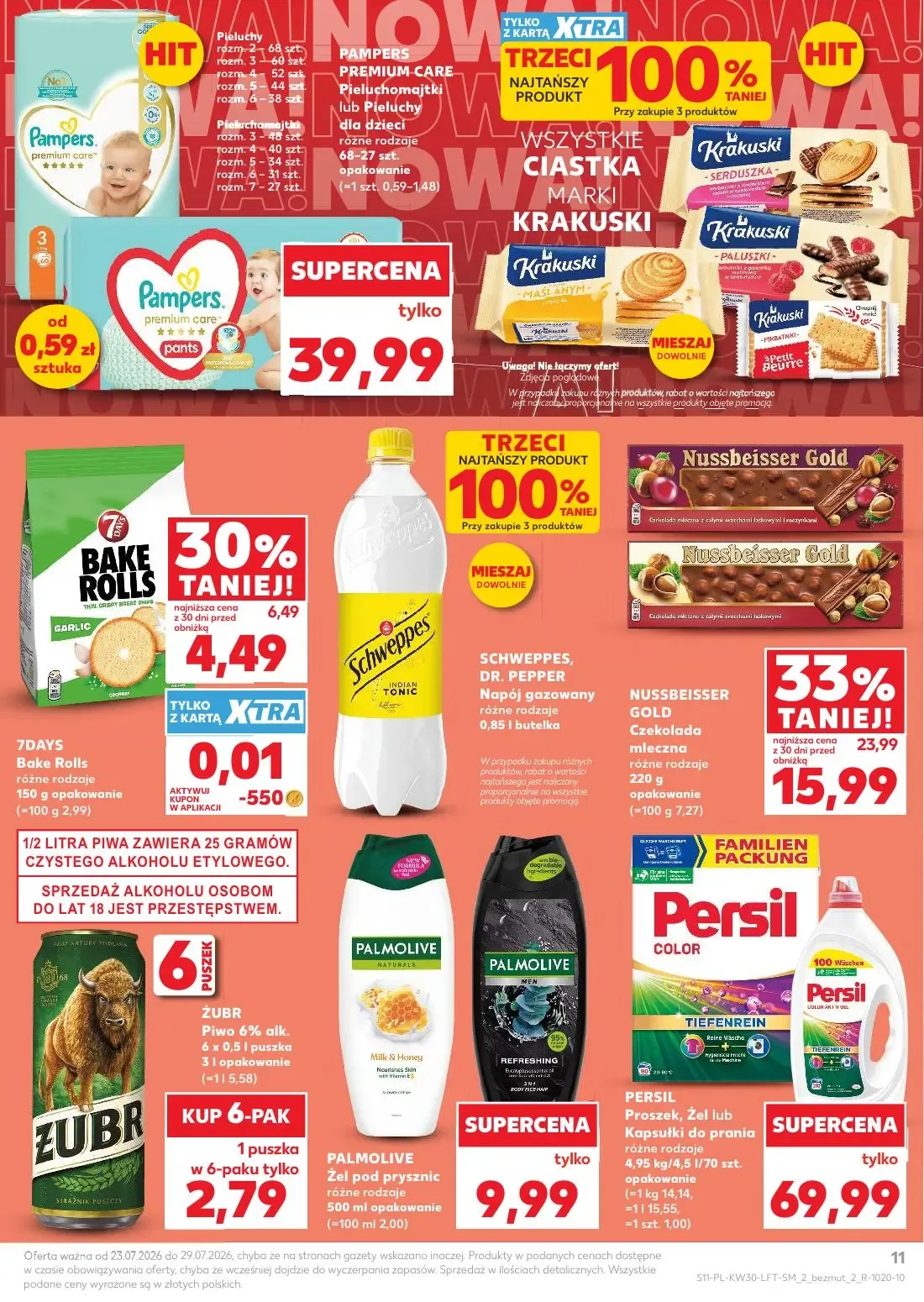 Kaufland gazetka, strona 11 z 68 — Nussbeisser Gold Czekolada mleczna, Pampers. premium care Pieluchy, Pampers premium care …